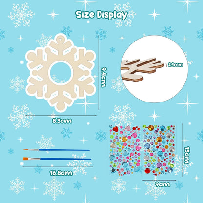 12x Weihnachtliche Holzfotorahmen Schneeflocken Anhänger DIY Set