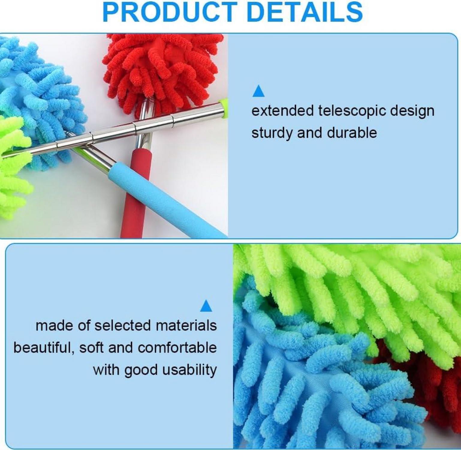 Staubwedel Teleskop Mop Duster Mikrofaser Ausziehbar Waschbar 3er Set