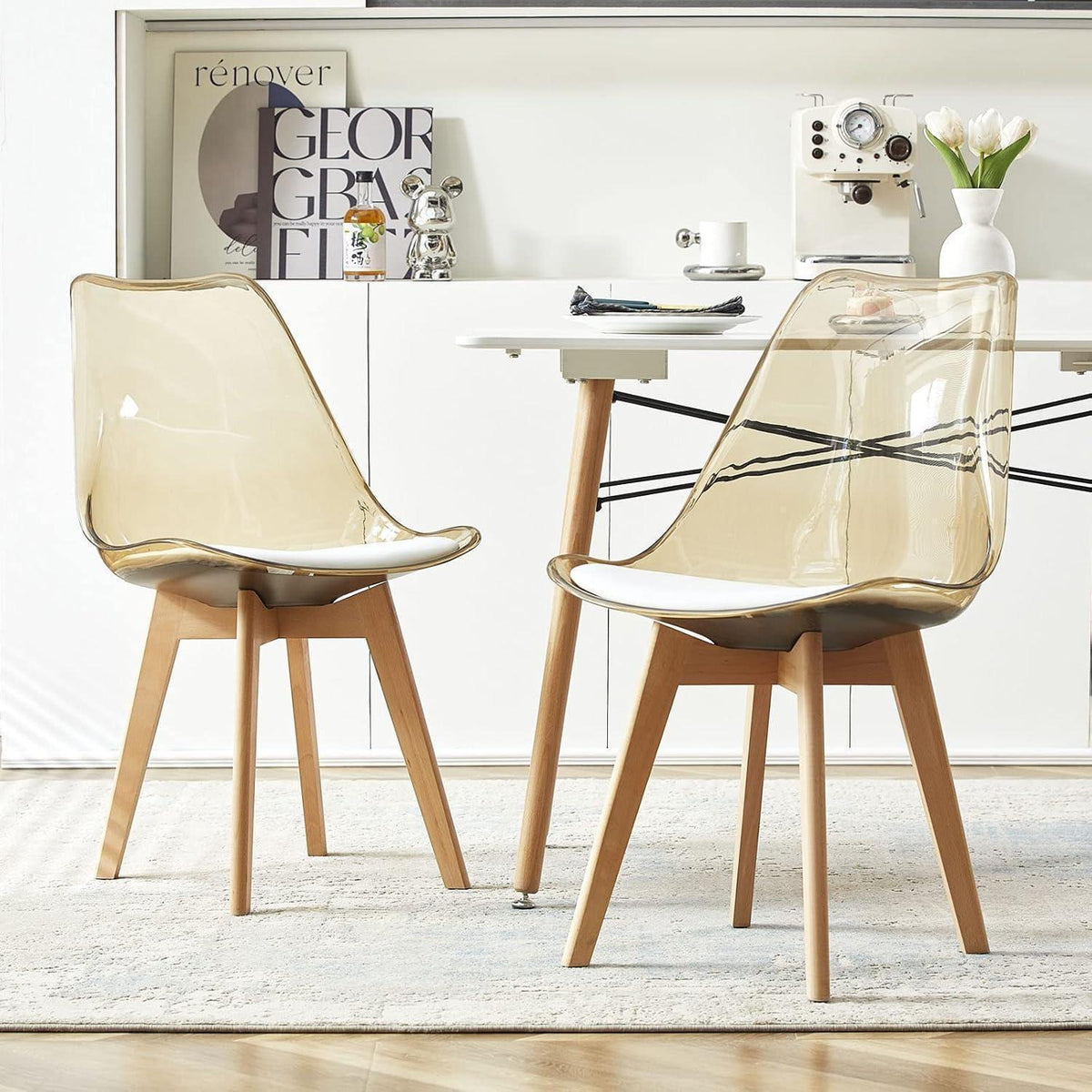 Esszimmerstühle 2er Set, Schalenstuhl mit PU Sitz, Braun