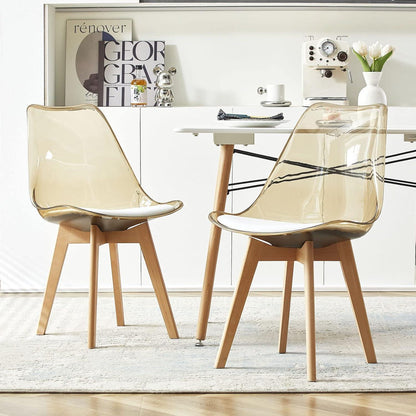 Esszimmerstühle 2er Set, Schalenstuhl mit PU Sitz, Braun