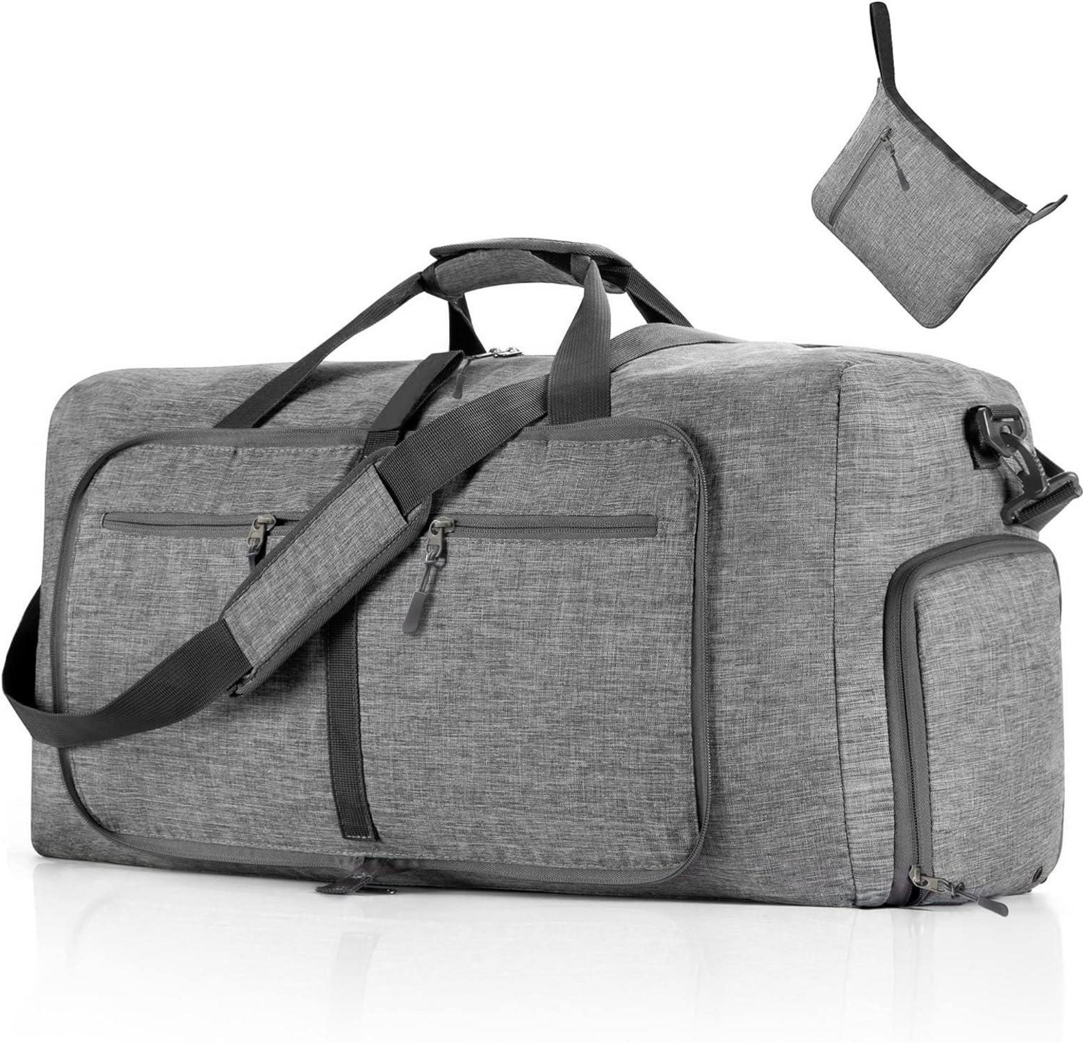 Große Faltbare Reisetasche mit Schuhtasche, Schwarz 65L