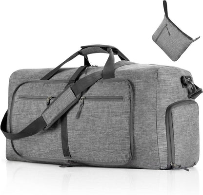 Große Faltbare Reisetasche mit Schuhtasche, Schwarz 65L