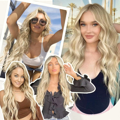 Lange gewellte Haarverlängerung Blond mit Clips & Draht 50cm