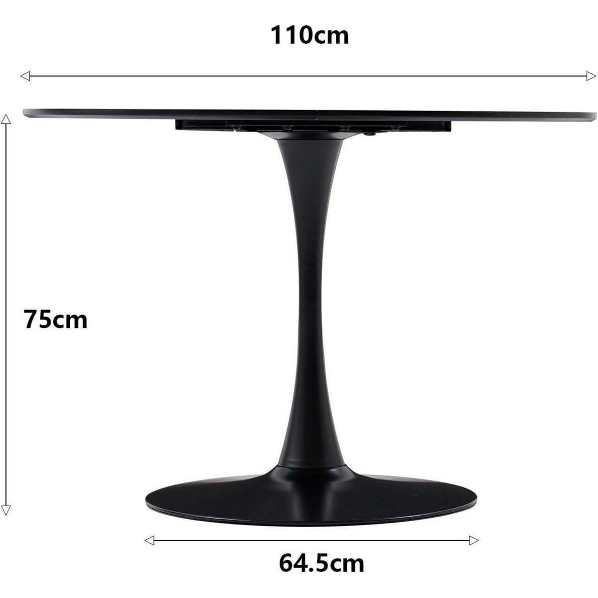 Moderner runder Esstisch – Schwarz, 110cm Durchmesser