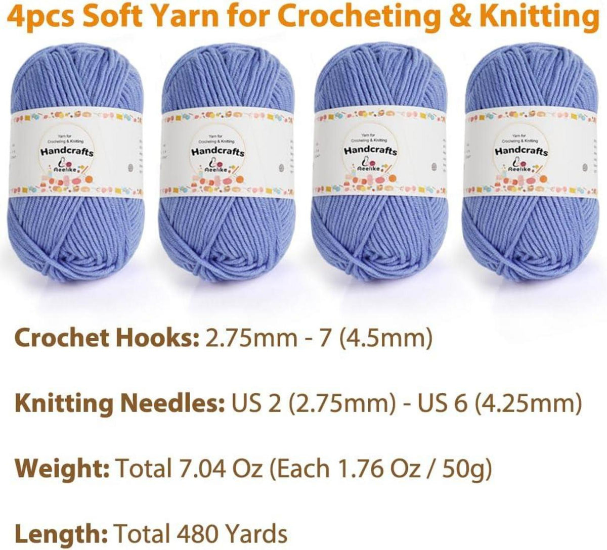 Acrylic Wool Set 200g 5Ply Crochet Yarn Bunte Häkelgarn 4x50g