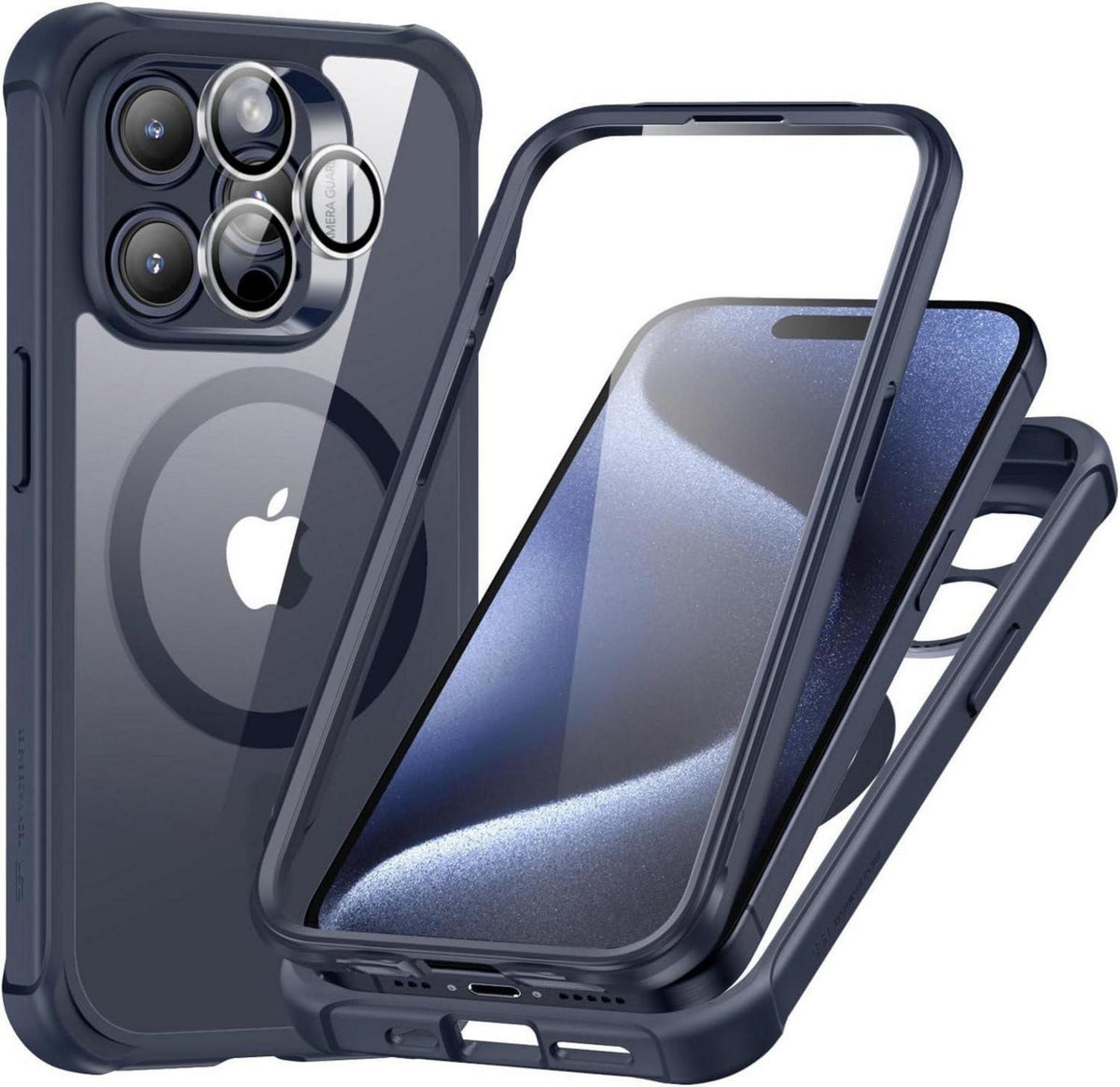 ESR iPhone 15 Pro Hülle MagSafe 360 Grad Schutzhülle Dunkelblau