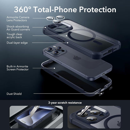 ESR iPhone 15 Pro Hülle MagSafe 360 Grad Schutzhülle Dunkelblau