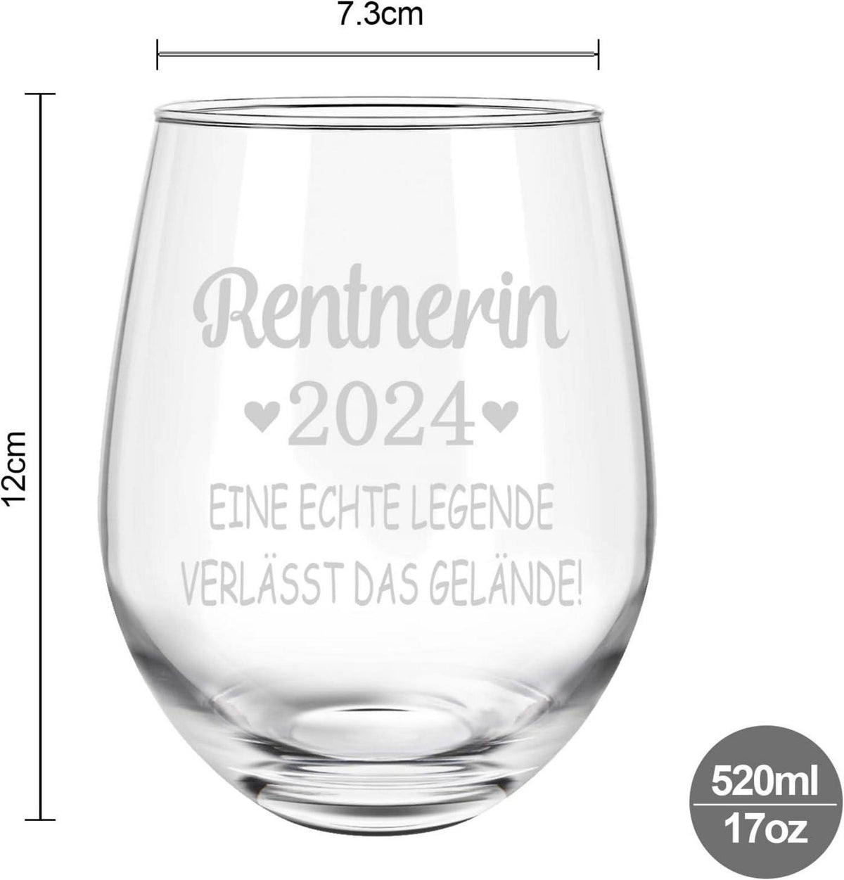 Rentnerin 2024 Weinglas 520ml Rente Ruhestand Geschenk Frau Mann 17OZ