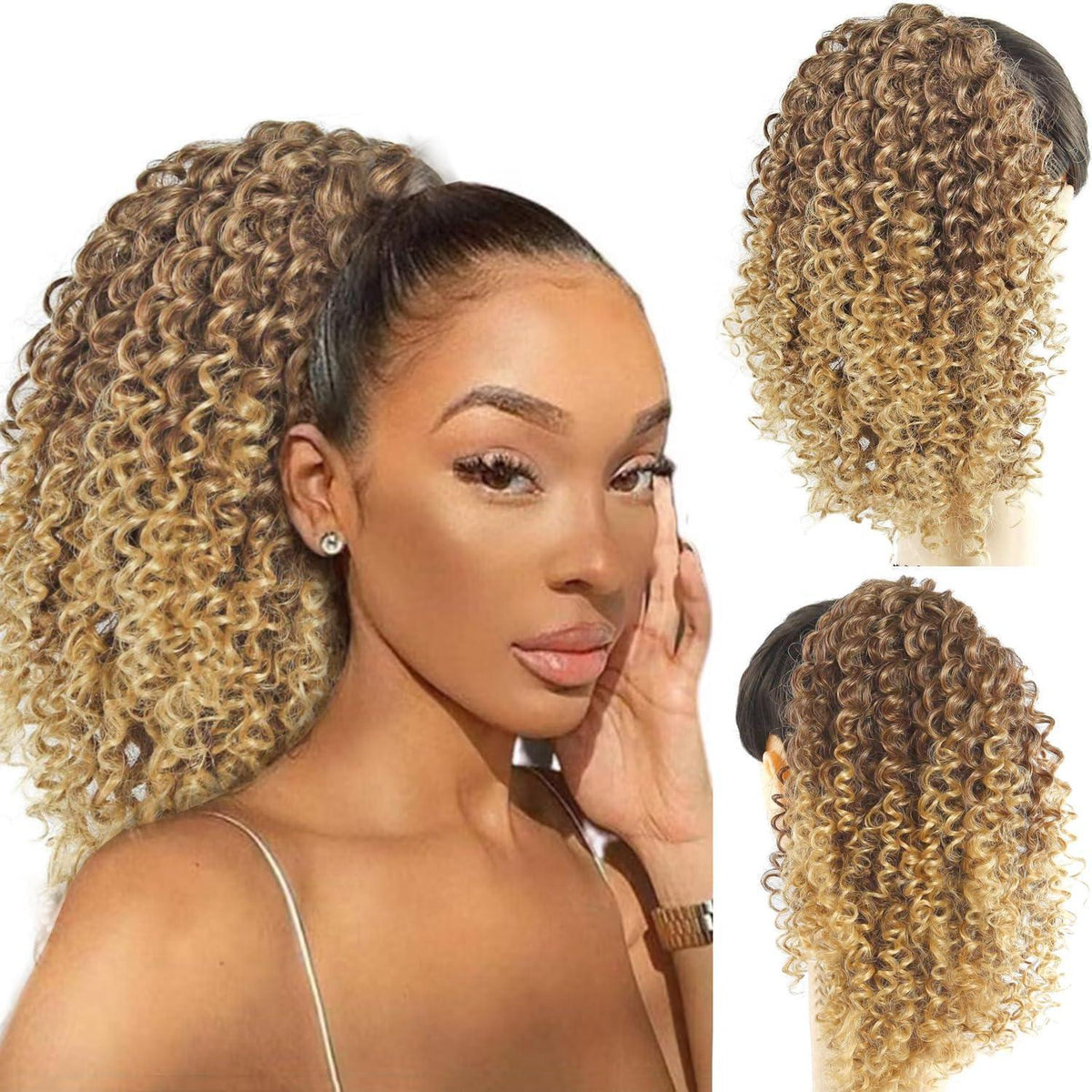Lockiger Pferdeschwanz Haarteil – Blond-Braun, Verstellbar