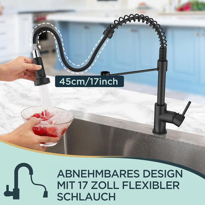 FORIOUS Schwarz Edelstahl-Wasserhahn Ausziehbar Küche