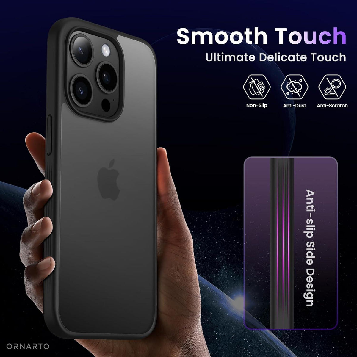 ORNARTO iPhone 15 Pro Hülle Matt Schwarz 6,1 Zoll(2023) Hardcase