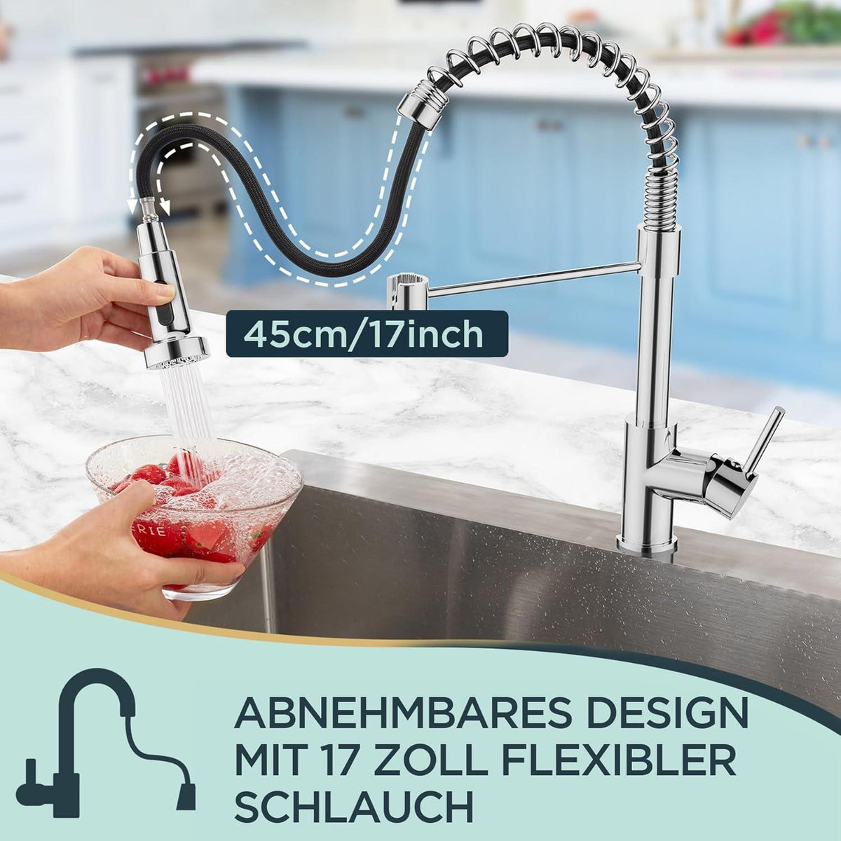 FORIOUS Edelstahl-Wasserhahn Küche mit Ausziehbarer Brause