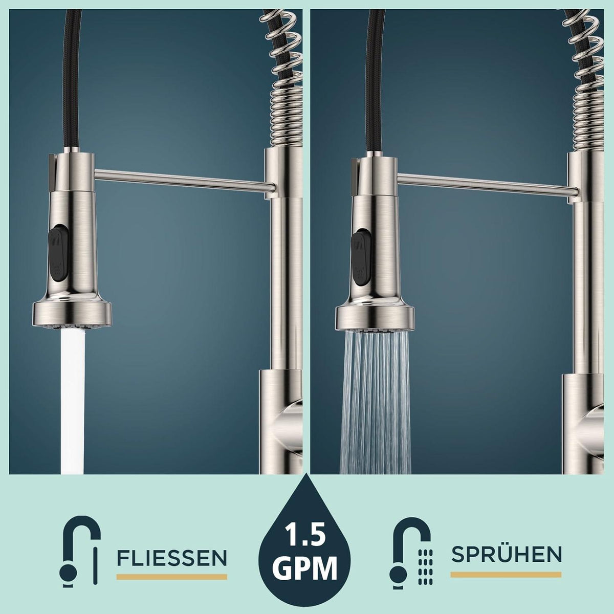 Moderne Ausziehbare Edelstahl Küchenarmatur mit Doppelfunktionsbrause