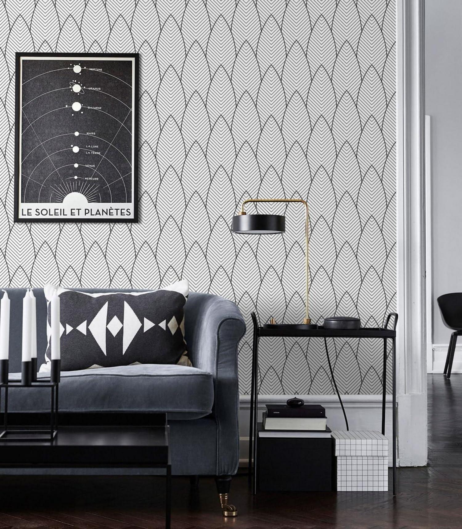 Selbstklebende Tapete Schwarz Weiß 44x1000cm Moderne Möbelaufkleber