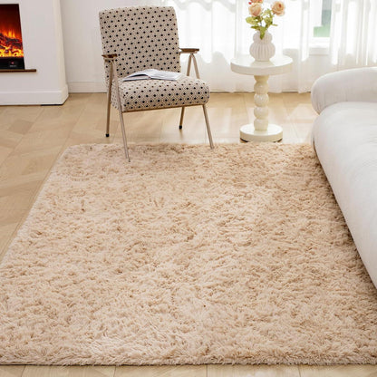 Weicher Shaggy Hochflor Teppich Beige 60x110cm waschbar