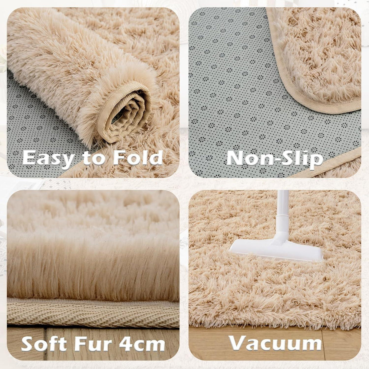 Großer Shaggy Teppich Wohnzimmer Schlafzimmer Weich Beige 120x180cm