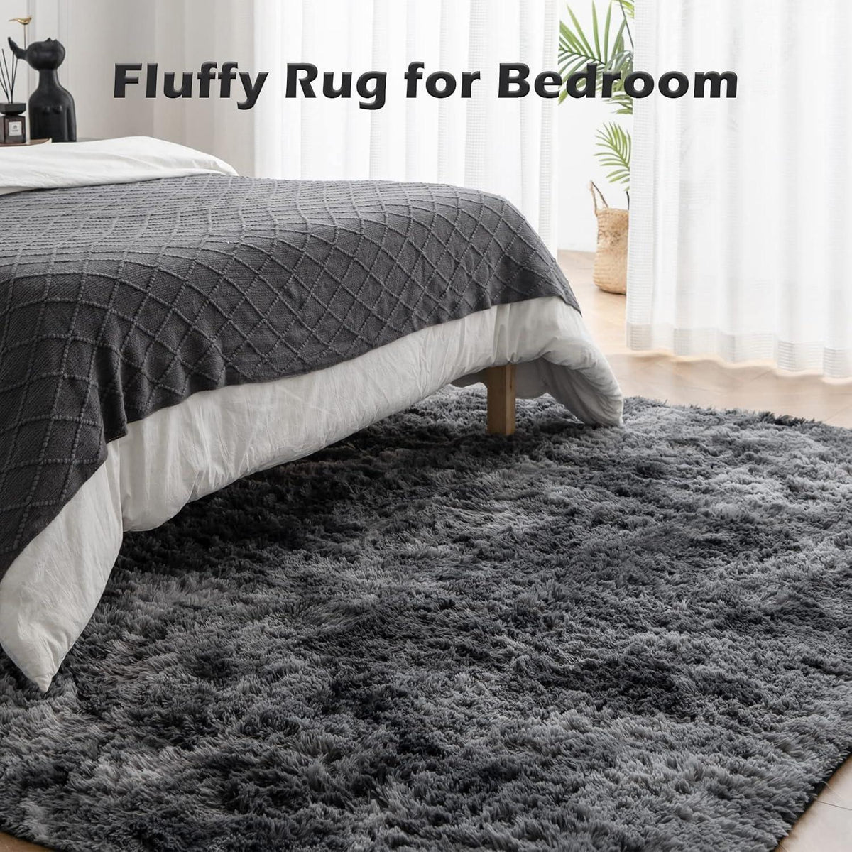 OMERAI Hochflor Shaggy Teppich 60x110cm Dunkelgrau waschbarer Antirutsch Teppich