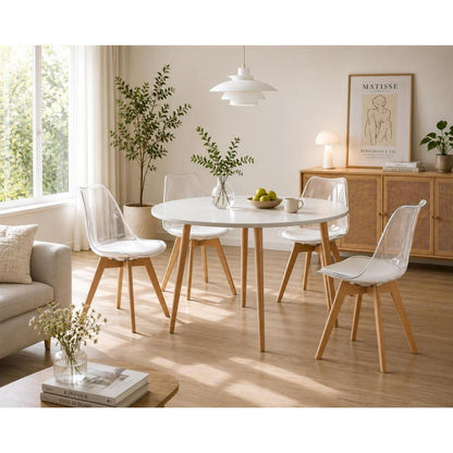 Transparente Esszimmerstühle Set 4er – Skandinavischer Stil mit Holzbeinen