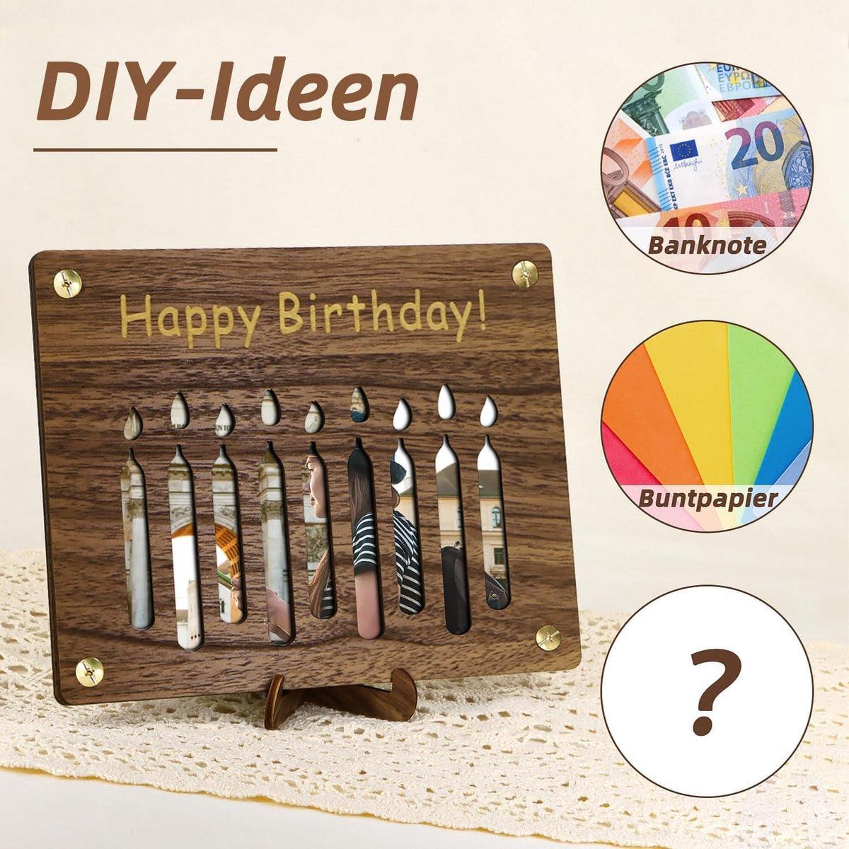 Giftota Holz Geldgeschenke Verpackung Happy Birthday Kerzen