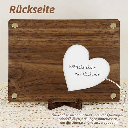 Geldgeschenk Hochzeit Weltkarte Holz mit Karte & Ständer