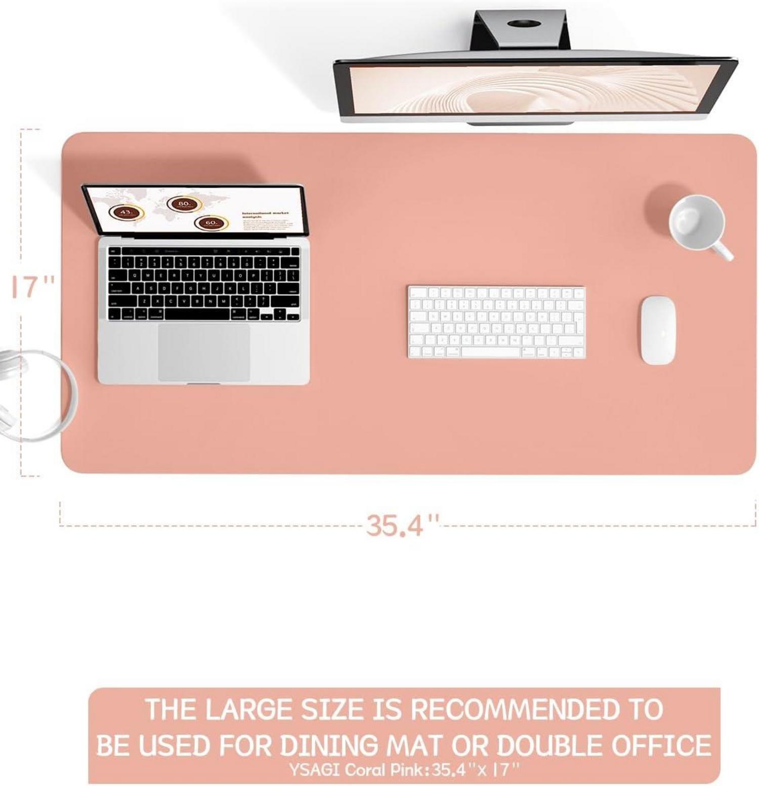 Großes Office Mousepad Schreibtischunterlage Leder Rutschfest Orangepink
