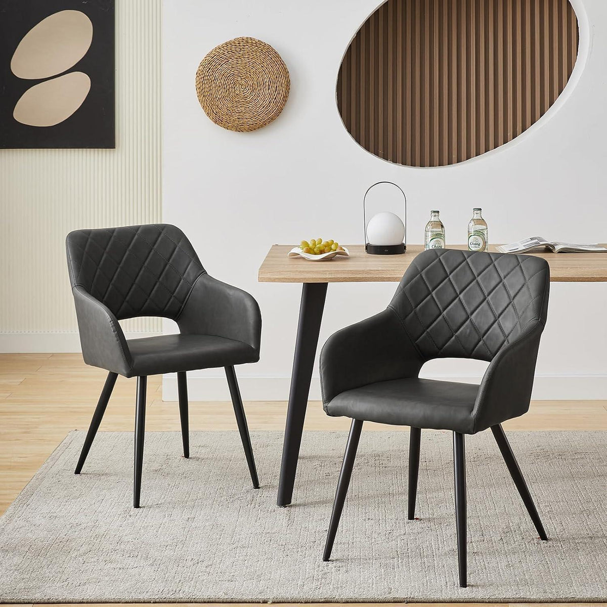 TUKAILAI Esszimmerstühle 2er Set Grau, Metall in Lederoptik