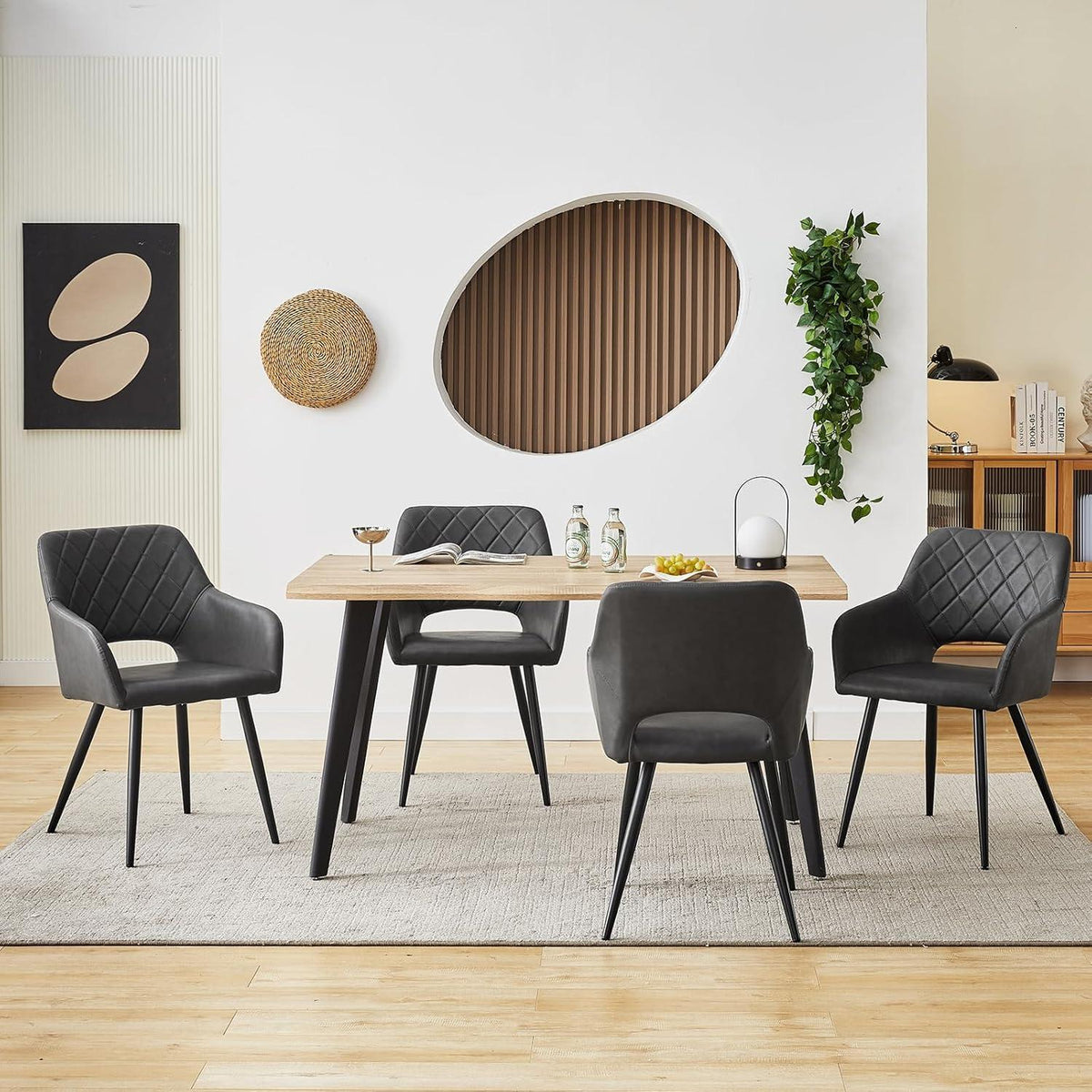 TUKAILAI Esszimmerstühle 2er Set Grau, Metall in Lederoptik