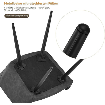 TUKAILAI Esszimmerstühle 2er Set Grau, Metall in Lederoptik