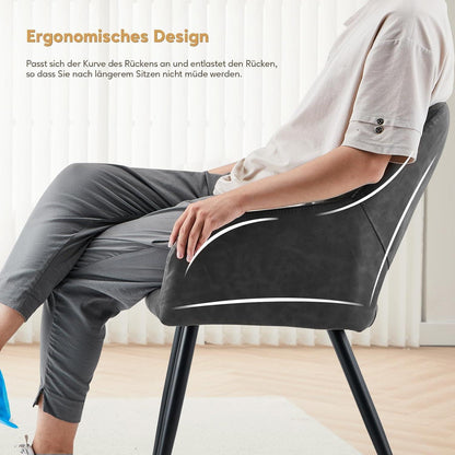 Esszimmerstühle Set 4 Grau –, Armlehnen & Metallbeine in Lederoptik