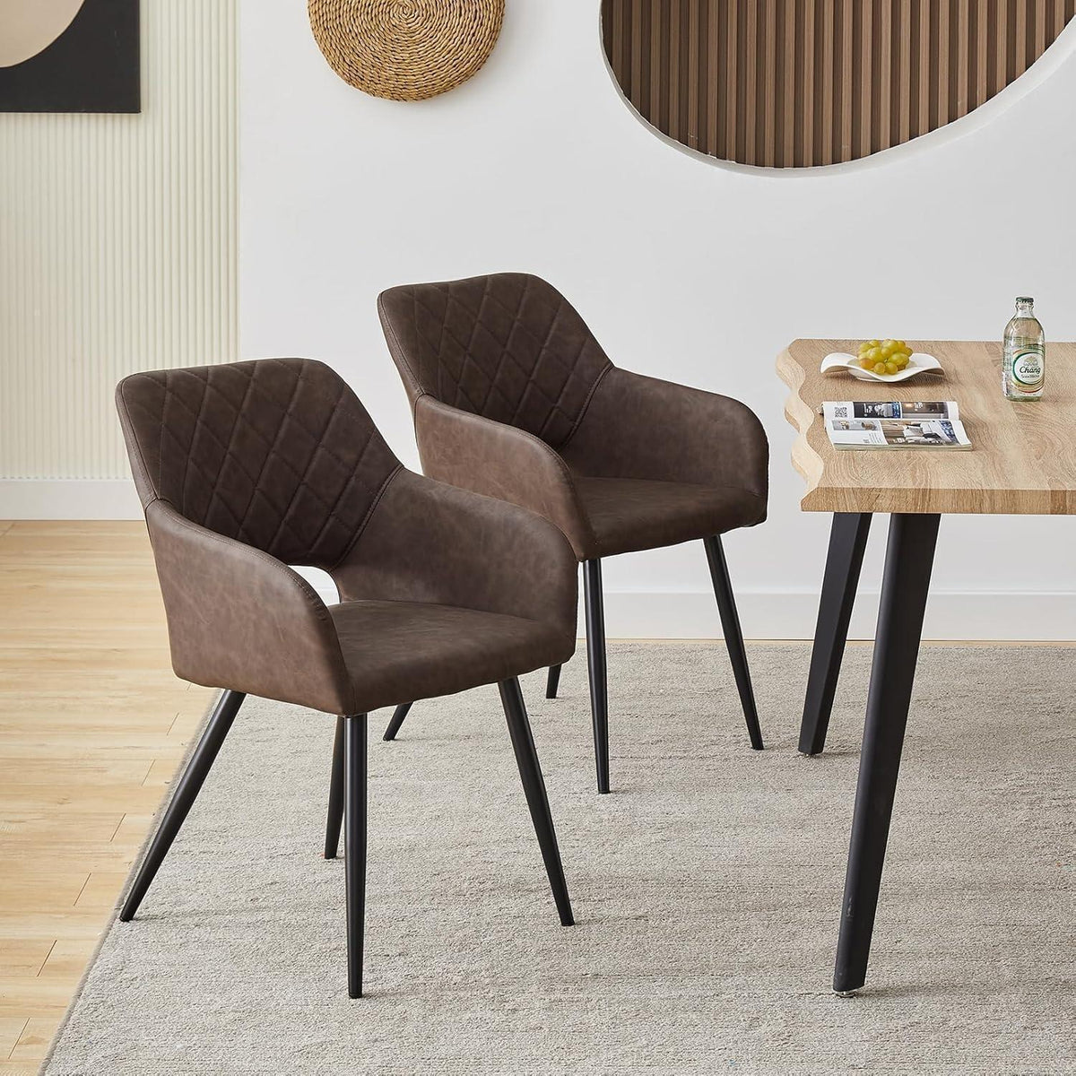 Esszimmerstühle Set 4 Braun, Metall, Komfortabler Polsterstuhl in Lederoptik