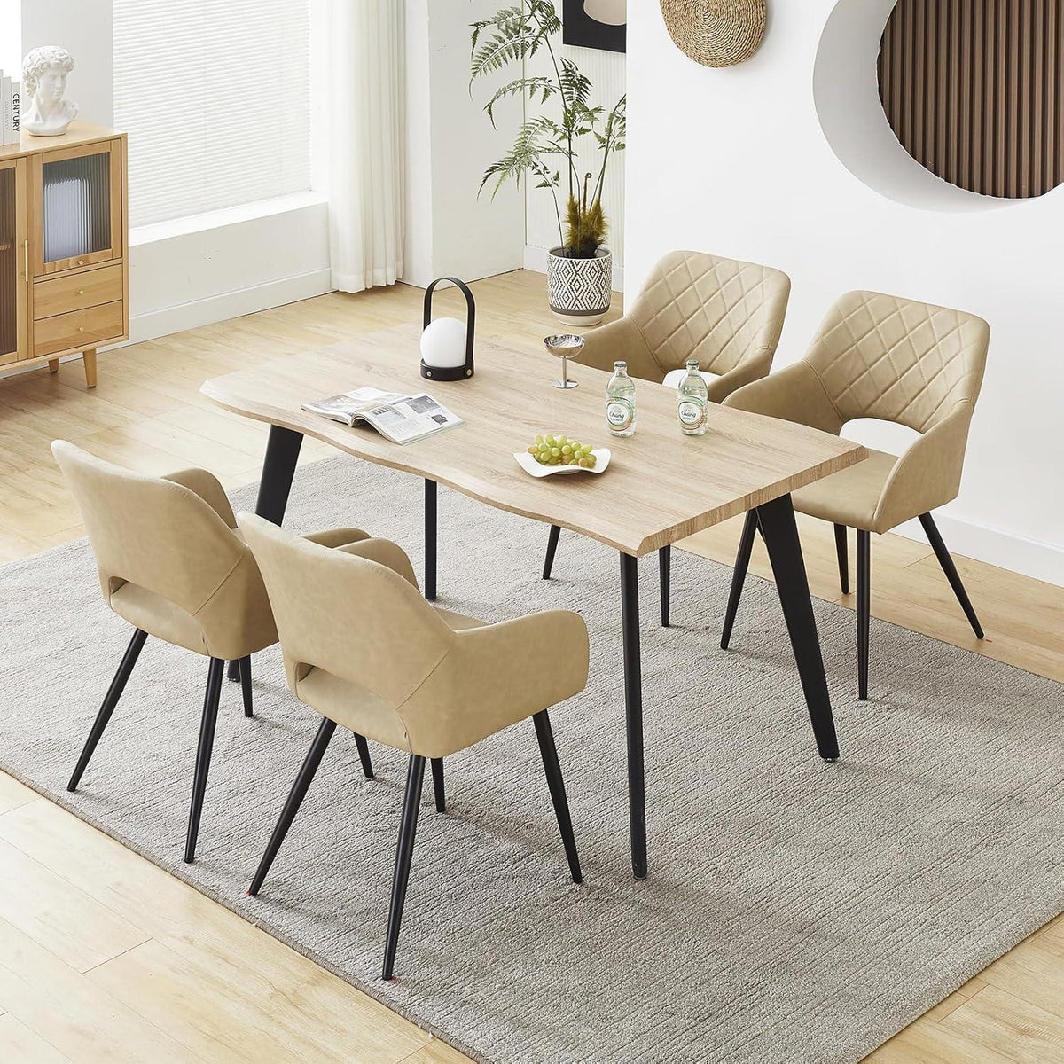 TUKAILAI Esszimmerstühle 2er Set, Creme in Lederoptik