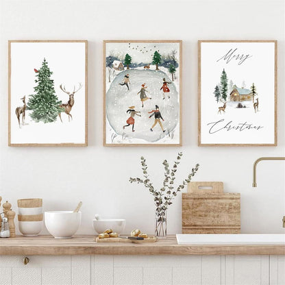 3er Premium Weihnachten Winter Poster Set für Wanddekoration