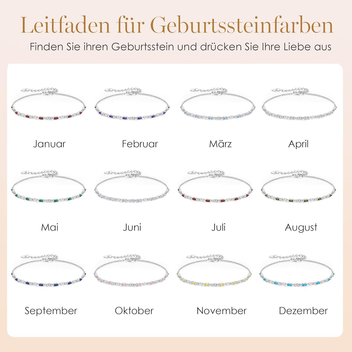 Infinity Armband Silber 925 Damen Zirkonia Geburtsstein verstellbar