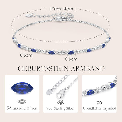 Armband Damen Silber 925 mit Zirkonia Geburtsstein verstellbar