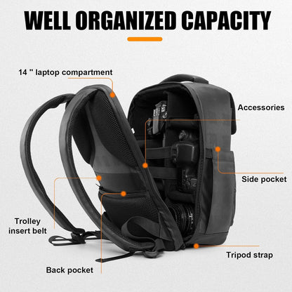 Cwatcun Kamerarucksack Wasserbeständig Fotorucksack für DSLR/SLR, Sony Canon Nikon, S, Schwarz