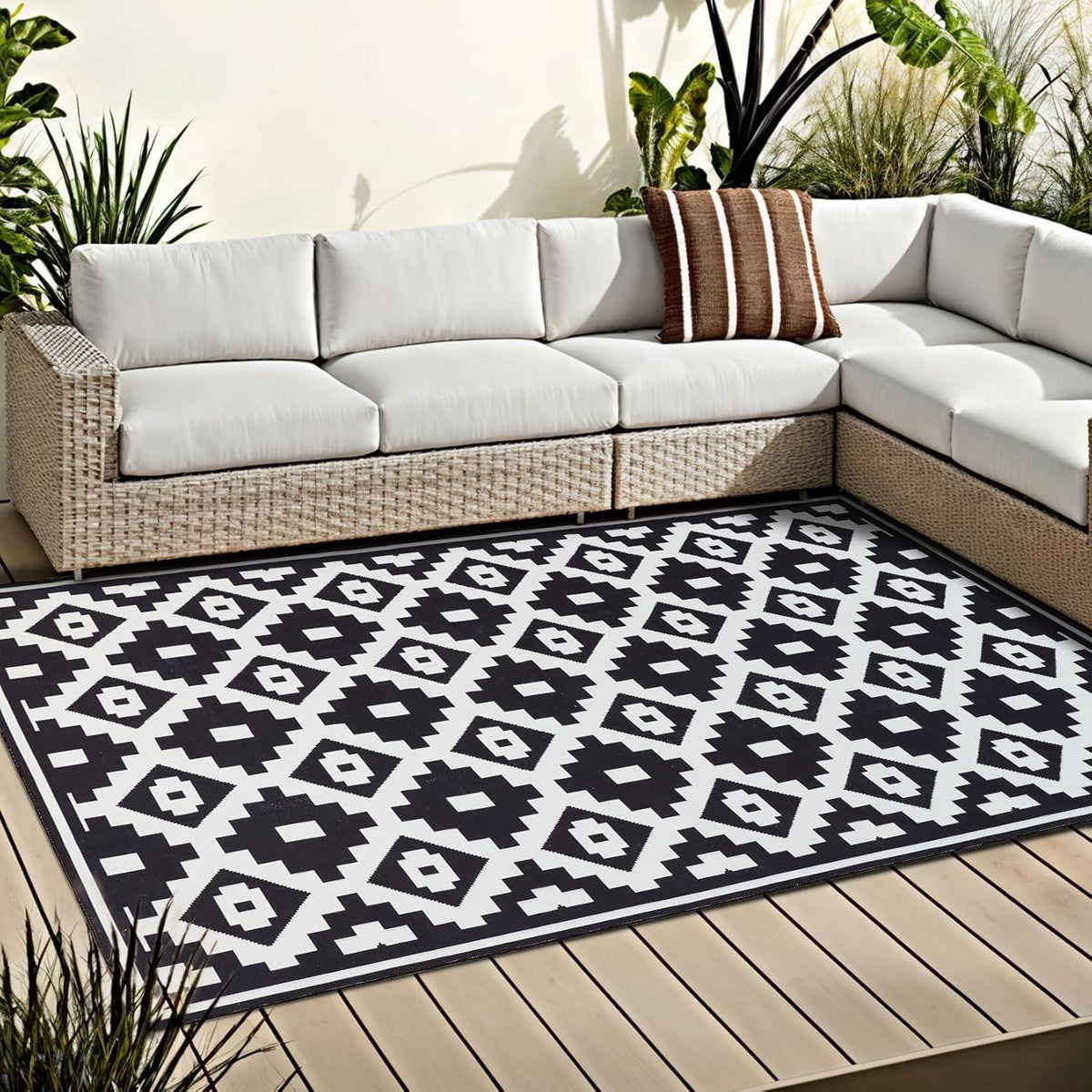 OMERAI Waschbarer Teppich In-& Outdoor Schwarz-Weiß 120X180CM