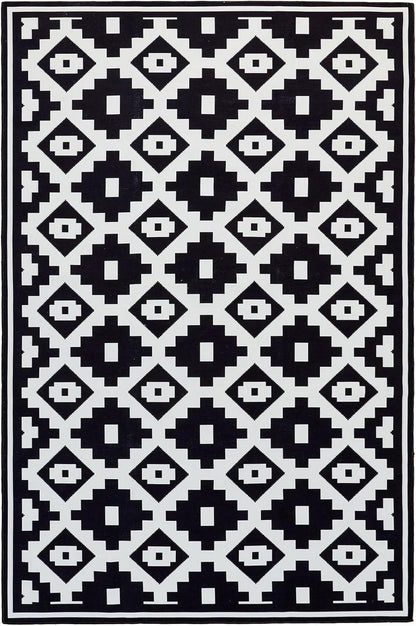 OMERAI Waschbarer Teppich In-& Outdoor Schwarz-Weiß 120X180CM