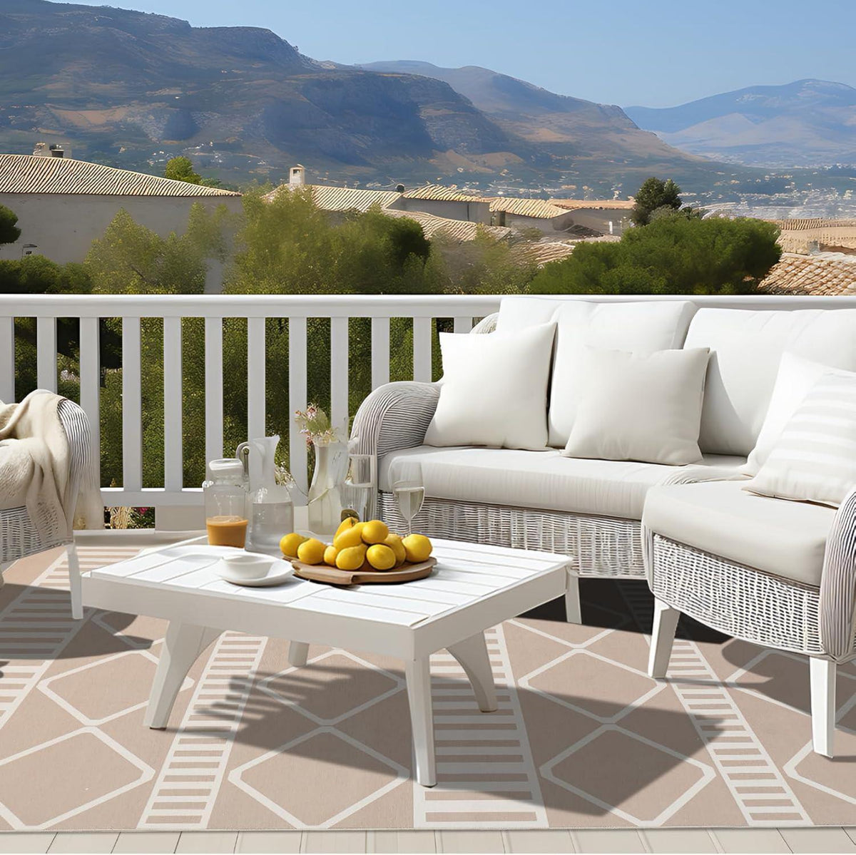 OMERA Teppich 180x270cm Beige Wetterfest Modern In Outdoor Weich Rutschfest