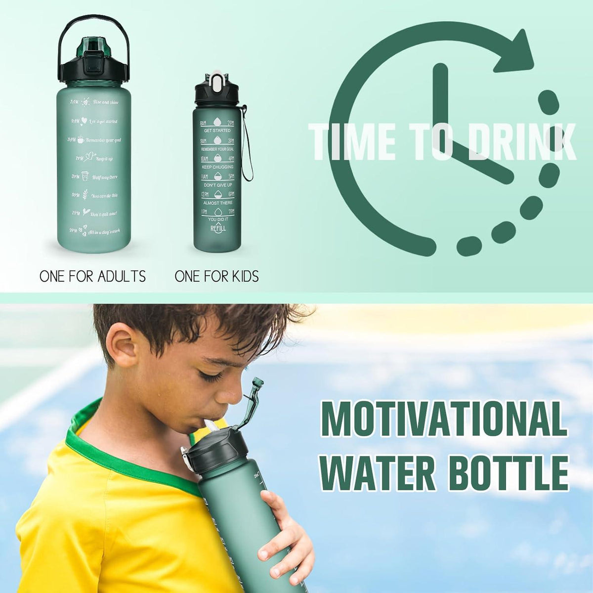 Sport-Trinkflasche 2er Pack BPA-frei 2L+750ml mit Zeitmarkierung