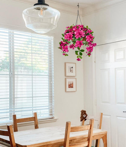 Künstliche Hängegeranie Rhododendron 70 cm mit Hängeampel rosa