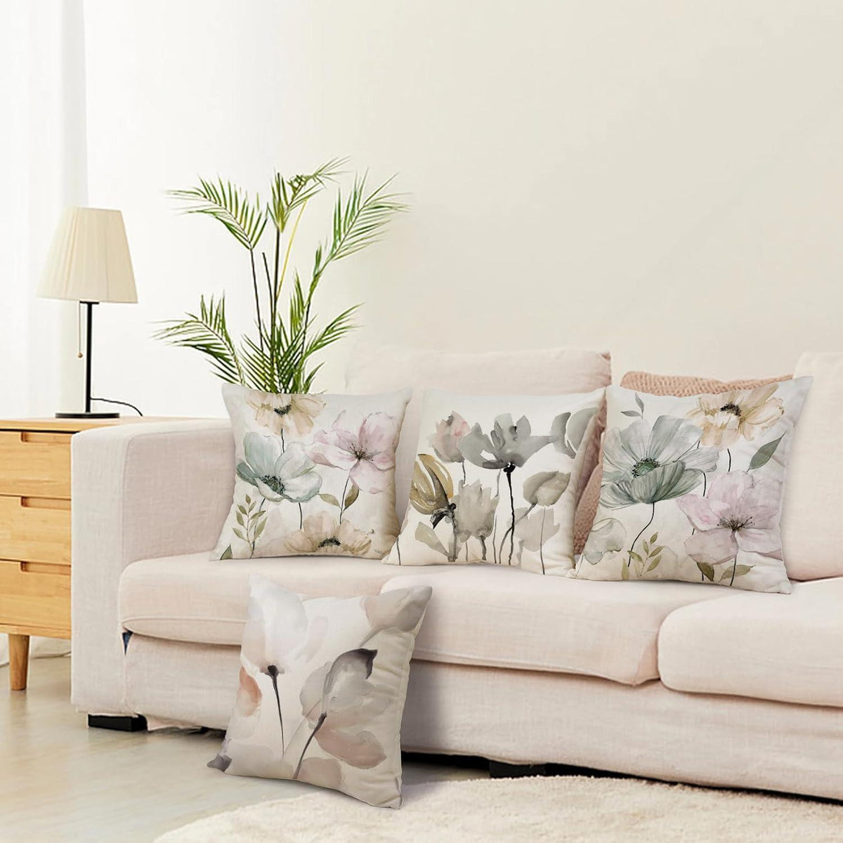 Blumen Kissenbezug 40x40 - 4er Set Leinen Outdoor Deko