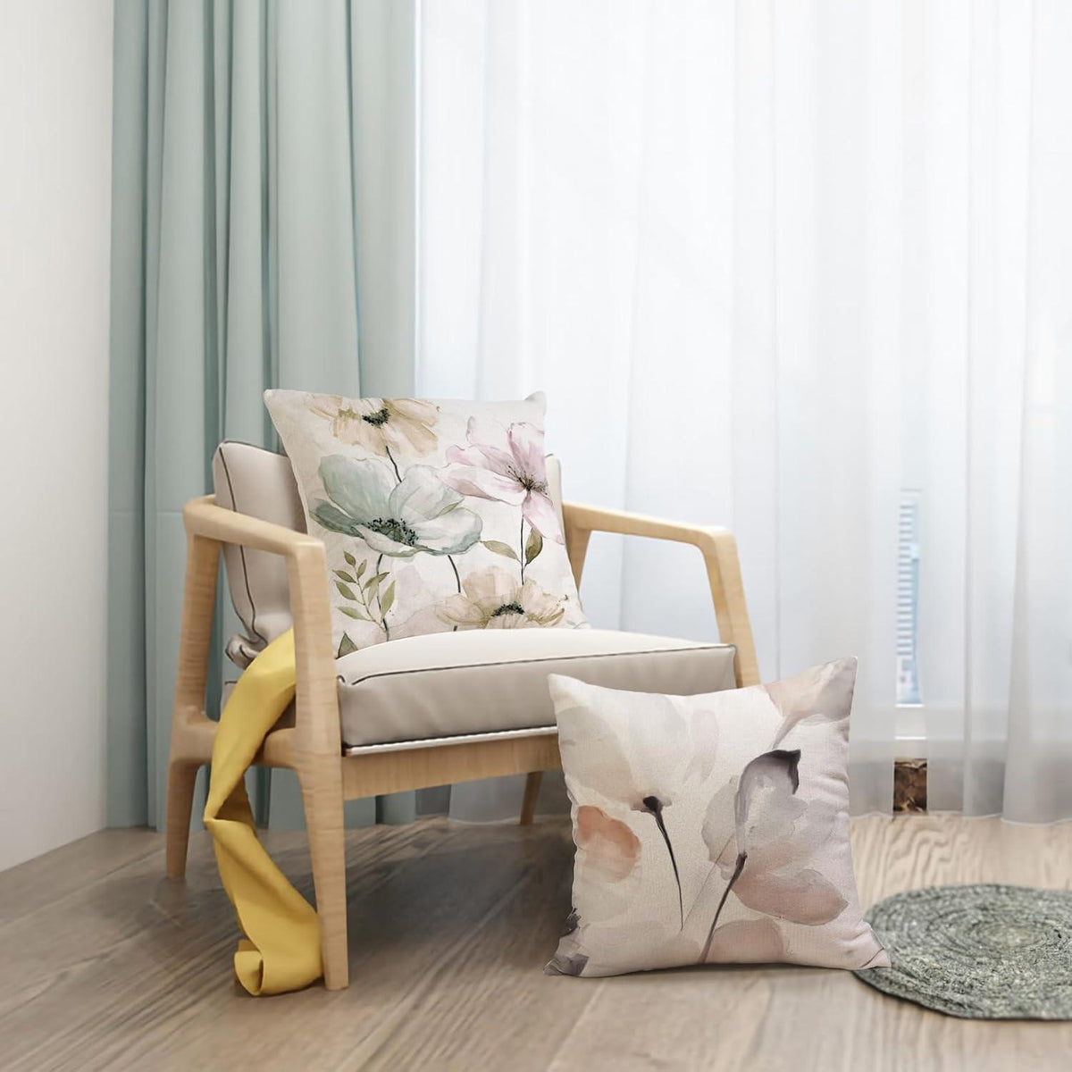 Blumen Kissenbezug 40x40 - 4er Set Leinen Outdoor Deko