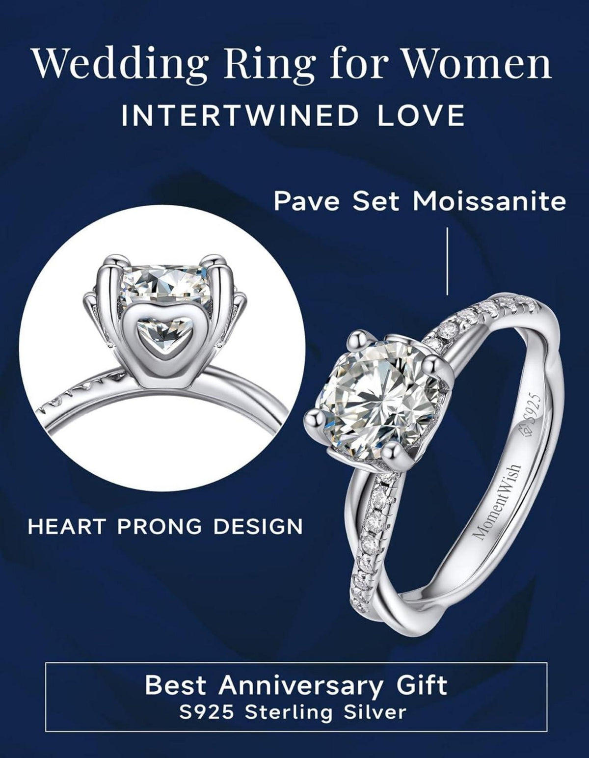 Verlobungsring 1 Karat Moissanite Silber 925 Damen Geschenk Twisted Rebe - MomentWish