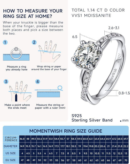 Moissanite Verlobungsring Damen 1 Karat Silber 925 Geschenk Twisted