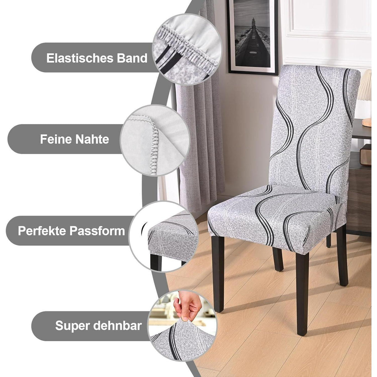 Stretch Stuhlhussen Grau - Set für Esszimmer & Co.