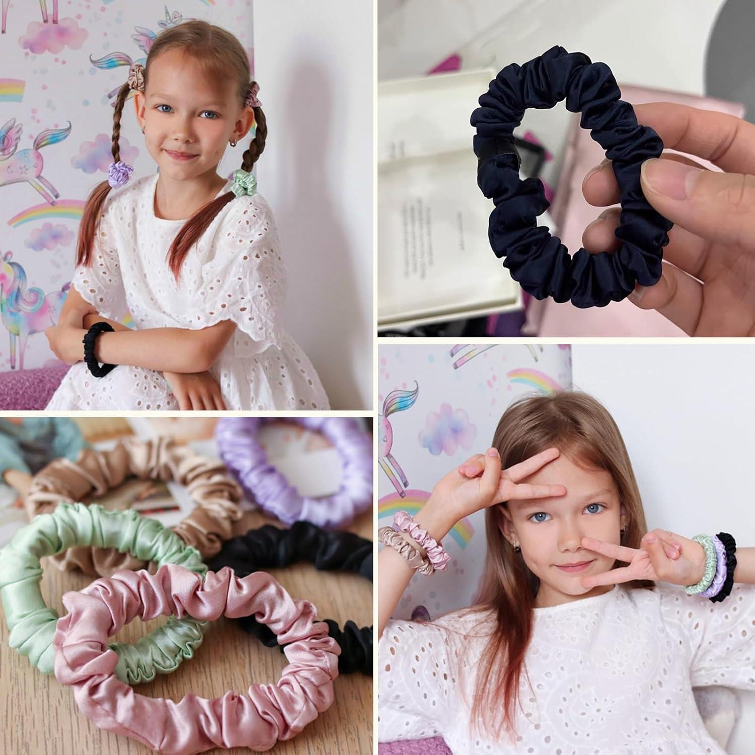 100% Seide Haargummi Damen Pferdeschwanz Halter Hairband dünn Schwarz
