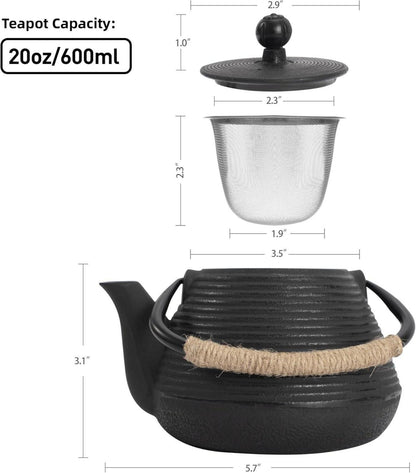 Gusseisen Teekanne 600ml mit Warmhalter, Teesieb, emaillierte