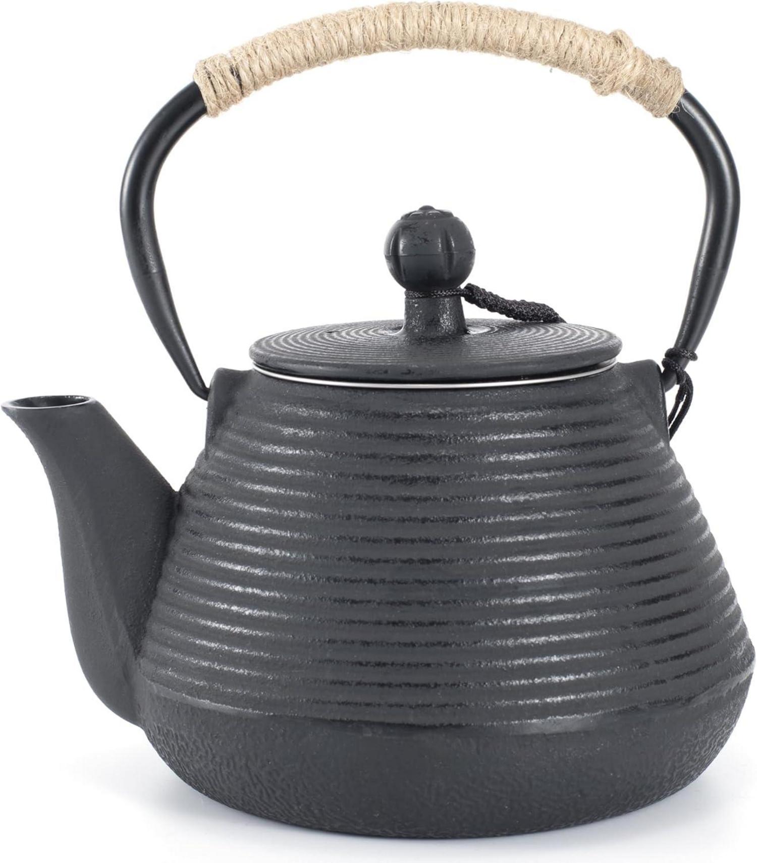Gusseisen Teekanne mit Warmhalter und Teesieb, 1000 ml, Schwarz