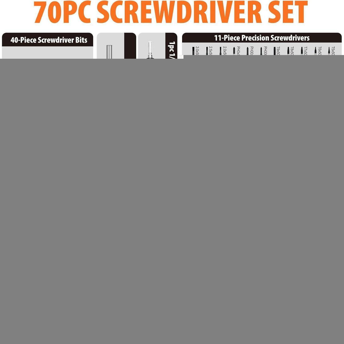 70-teiliges Schraubendreher-Set mit Koffer und Bits