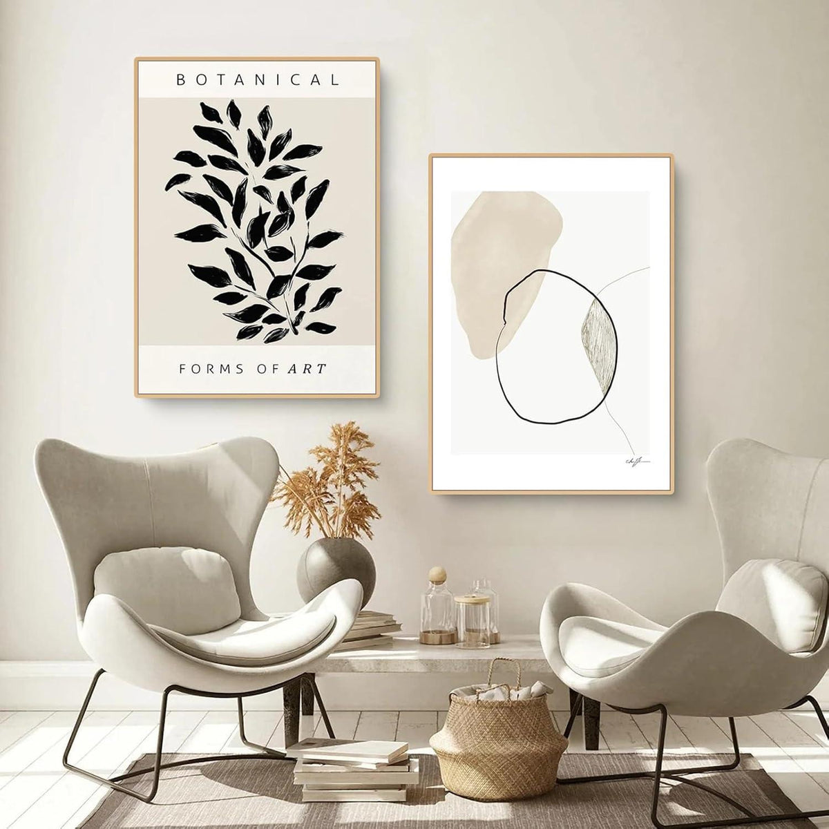 2er Set Poster Wandbilder Abstrakt Geometrisch Pflanzen Leinwand 40x50cm